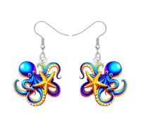 DOWAY Acrylic Octopus Pirate Earrings Dangle Margarita Cocktail Glass Ocean Jewellery Animals Wine Lovers Gifts for Women Pirate Accessories (Navy)