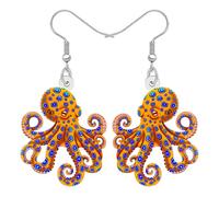 DOWAY Acrylic Octopus Pirate Earrings Dangle Margarita Cocktail Glass Ocean Jewellery Animals Wine Lovers Gifts for Women Pirate Accessories (Orange)