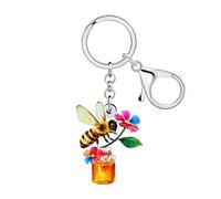 DOWAY Acrylic Sweet Bee Keychain Flower Insect Charms Honey Bee Gifts for Women Gardener Girls Backpack Purse Accessories (Multicolor)