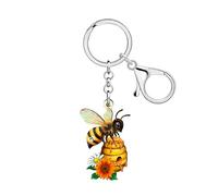 DOWAY Acrylic Sweet Bee Keychain Flower Insect Charms Honey Bee Gifts for Women Gardener Girls Backpack Purse Accessories (Gold)