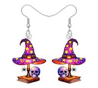 DOWAY Acrylic Witch Hat Skull Earrings,Spooky Witchy Halloween Dangle Earrings Day of the Dead Jewellery Skull Gifts for Women Halloween Costume Accessories (Rose)