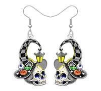 DOWAY Acrylic Witch Hat Skull Earrings,Spooky Witchy Halloween Dangle Earrings Day of the Dead Jewellery Skull Gifts for Women Halloween Costume Accessories (Black)