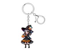DOWAY Creepy Acrylic Witch Doll Keychain,Spooky Halloween Witch Accessories Goth Gifts for Women Girls Purse Bag Key Charms (Ebony)
