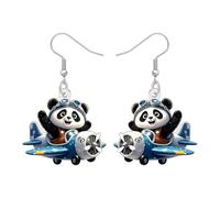 DOWAY Cute Acrylic Pilot Panda Earrings for Women,Funky Airplane Bear Jewellery Weird Aviation Gifts for Pilots Flight Attendants Panda Lover (Blue)