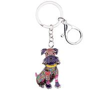 DOWAY Cute Enamel Dog Keychain Keyring Pets Dog Keyrings for Women (Purple Schnauzer)