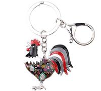 DOWAY Enamel Chicken Keychain Key Chain Keyring Cute Chickens Gifts for Women Girl Wallet Bag Handbag Charms (Darkness)