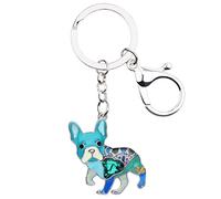 DOWAY Enamel Cute French Bulldog Dog Crystal Keychain Keyring Creative Animal Decor Gift (Blue)