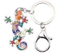 DOWAY Enamel Cute Lizard Gecko Keychain Keyring Charm for Handbags Purses Bags Belts Decor Gift (Floral)