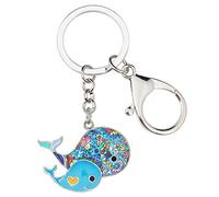 DOWAY Enamel Double Whale Keychain, Dolphin Fish Keyring Charm for Handbags Purses Ocean Style Pendant Gift - blue - Medium
