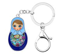 DOWAY Enamel Floral Ethnic Matryoshka Russian Doll Keychain Keyring for Bag Purse Pendant Decor Jewelry - blue - Medium