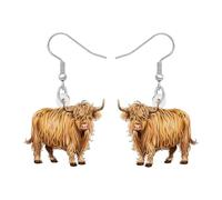 DOWAY Highland Cow Gifts Acrylic Highlander Cow Earrings Dangle Country Cowgirl Jewellery Quirky Hyland Cows Gifts for Women Mom (Beige)