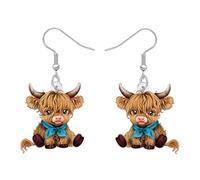 DOWAY Highland Cow Gifts Acrylic Highlander Cow Earrings Dangle Country Cowgirl Jewellery Quirky Hyland Cows Gifts for Women Mom (Coffee)