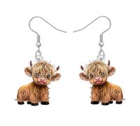 DOWAY Highland Cow Gifts Acrylic Highlander Cow Earrings Dangle Country Cowgirl Jewellery Quirky Hyland Cows Gifts for Women Mom (Brown)