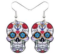 DOWAY Novelty Halloween Skull Earrings Dangle Charms Acrylic Sugar Skulls Jewelry Gifts for Women Girls Zombie Decoration (Sugar Skull A)