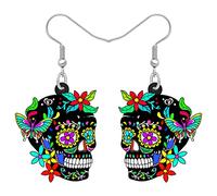 DOWAY Novelty Halloween Skull Earrings Dangle Charms Acrylic Sugar Skulls Jewelry Gifts for Women Girls Zombie Decoration