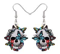 DOWAY Novelty Halloween Skull Earrings Dangle Charms Acrylic Sugar Skulls Jewelry Gifts for Women Girls Zombie Decoration (Butterfly Skull)