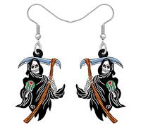 DOWAY Novelty Halloween Skull Earrings Dangle Charms Acrylic Sugar Skulls Jewelry Gifts for Women Girls Zombie Decoration (Grim Reaper)