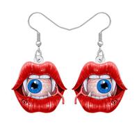DOWAY Spooky Red Lip Kiss of Vampire Earrings,Acrylic Bloody Eyeball Halloween Dangle Earrings Goth Jewellery Horror Gifts for Women Halloween Costume Accessories (Red)