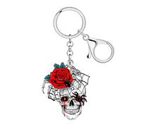 DOWAY Spooky Skull Keychain,Acrylic Sugar Skull Gifts for Women Halloween Key Chain Goth Accessories Gothic Purse Bag Charms (Grey)