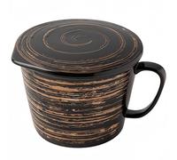 Dowbom Ceramic Ramen Bowl With Handle and lid, Large Noodle Cup With Lid, Deep Soup Bowl Microwave Safe. (Black,30oz)