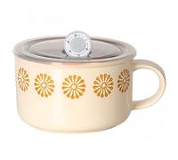 Dowbom Ceramic Soup Bowl Breakfast Bowl Breakfast Cup With Lid And Spoon Microwave Heatable (Orange,28oz)