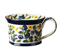 Dowbom Ceramic Soup Mug With Lid, 700ml Small Soup Bowl, Flower partten Coffee Mug Microwave Safe (Blue with Lid)