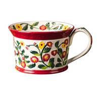 Dowbom Ceramic Soup Mug With Lid, 700ml Small Soup Bowl, Flower partten Coffee Mug Microwave Safe (Red with Lid)