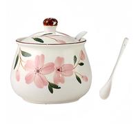 Dowbom Japanese Sugar Bowl With Lid And Spoon, Sugar Pot, Sugar Container Spice Jar (Flower,12 OZ), DB-TG-006