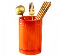 Dowbom Kitchen Utensil Holder for Countertop, Ceramic Cooking Utensil Crock, Cutlery & Chopstick Holder (Orange, 4")