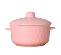 Dowbom Large Soup Bowl With Lid, 1000ml Porcelain Ramen Bowl, Instant Noodle Microwave Safe (Pink)