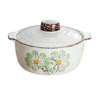 Dowbom Large Soup Bowl With Lid, 1500ml Porcelain Ramen Bowl, Instant Noodle Microwave Safe (Green)