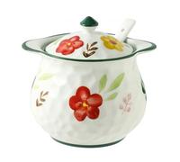 Dowbom Large Sugar Bowl With Lid And Spoon, Flower Porcelain Sugar Pot, Salt Pot Seasoning Canister (D)