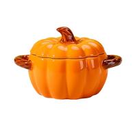 Dowbom Pumpkin Soup Mug With Lid, 500ml Microwave Soup Bowl, Ceramic Soup Mug, Breakfast Bowl, halloween decorations (Orange)