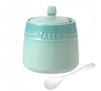 Dowbom Salt Pot, Solid Color Porcelain Sugar Pot, For Coffee Bar, Sugar Bowl With Lid And Spoon (Green,10 OZ), DB-TG-011