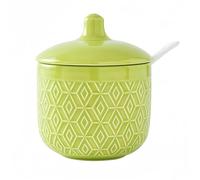 Dowbom Salt Pot, Solid Color Porcelain Sugar Pot, For Coffee Bar, Sugar Bowl With Lid And Spoon (Green,10 OZ)