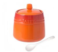 Dowbom Salt Pot, Solid Color Porcelain Sugar Pot, For Coffee Bar, Sugar Bowl With Lid And Spoon (Orange,10 OZ)