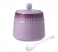 Dowbom Salt Pot, Solid Color Porcelain Sugar Pot, For Coffee Bar, Sugar Bowl With Lid And Spoon (Purple,10 OZ), DB-TG-011