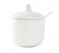 Dowbom Salt Pot, Solid Color Porcelain Sugar Pot, For Coffee Bar, Sugar Bowl With Lid And Spoon (White,10 OZ), DB-TG-013