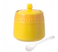 Dowbom Salt Pot, Solid Color Porcelain Sugar Pot, For Coffee Bar, Sugar Bowl With Lid And Spoon (Yellow,10 OZ), DB-TG-011