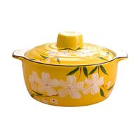 Dowbom Soup Bowl With Lid 1500ml, 9" Large Ramen Bowl, Ceramic Instant Noodle Bowl Microwave Safe (Yellow)
