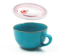 Dowbom Soup Bowl With Lid, 700ml Porcelain Ramen Bowl, Instant Noodle Microwave Safe, Large Soup Mug (Blue)