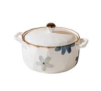 Dowbom Soup Bowl With Lid, Large Ramen Bowl, Ceramic Instant Noodle Bowl Microwave Safe, Large Soup Mug (White Flower,1000ml)