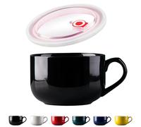 Dowbom Soup Bowl With Lid, Porcelain Ramen Bowl, Instant Noodle Microwave Bowl (Black)