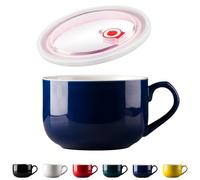 Dowbom Soup Bowl With Lid, Porcelain Ramen Bowl, Instant Noodle Microwave Bowl (Blue)