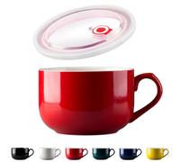 Dowbom Soup Bowl With Lid, Porcelain Ramen Bowl, Instant Noodle Microwave Bowl (Red)