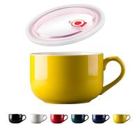 Dowbom Soup Bowl With Lid, Porcelain Ramen Bowl, Instant Noodle Microwave Bowl (Yellow)