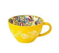 Dowbom Soup Cup With Handle, 400ml Microwave Bowl, Ceramic Breakfast Bowl, Bouillon Cup (Yellow)