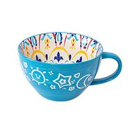 Dowbom Soup Cup With Handle, 400ml Microwave Soup Bowl, Ceramic Soup Mug, Breakfast Bowl, Bouillon Cup (Blue-C)