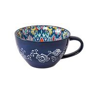Dowbom Soup Cup With Handle, 400ml Microwave Soup Bowl, Ceramic Soup Mug, Breakfast Bowl, Bouillon Cup (Blue-D)