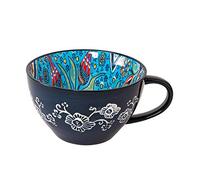 Dowbom Soup Cup With Handle, 400ml Microwave Soup Bowl, Ceramic Soup Mug, Breakfast Bowl, Bouillon Cup (Blue-A)